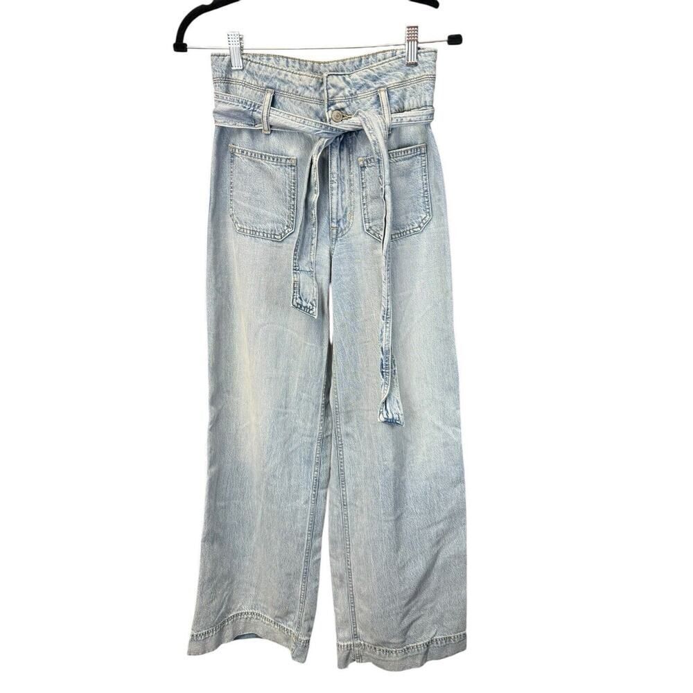 Ralph Lauren black label High rise Wide leg belted light wash Jeans sz 2